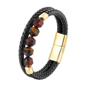 Bracciale da uomo in pietra occhio di tigre con disegno geometrico