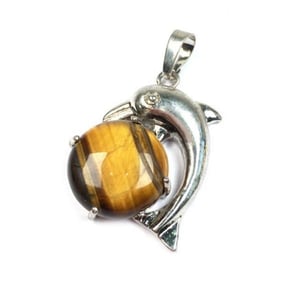 Collana con ciondolo in occhio di tigre a forma di delfino.