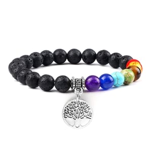 Bracciale di pietra lavica Albero della Vita 7 Chakra
