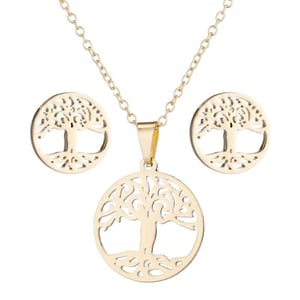Collana + orecchini in oro con albero della vita bohémien