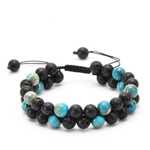Bracciale doppio in pietra lavica turchese.