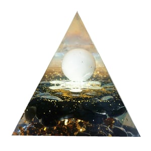 Piramide di ossidiana Orgonite con sfera di quarzo rosa da 6 cm