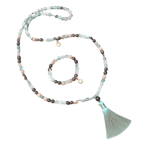 Collana + Bracciale : Pietra solare, fluorite, quarzo fumé
