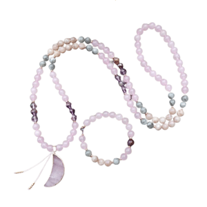 Collana + Bracciale: Pietra solare, quarzo rosa, labradorite, ametista