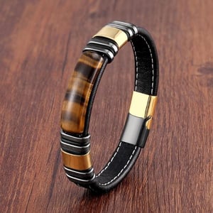 Bracciale in pelle con occhio di tigre dallo stile elegante