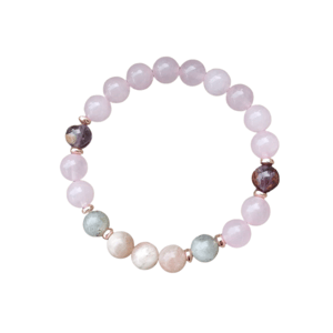 Bracciale in pietra solare, quarzo rosa, labradorite e ametista