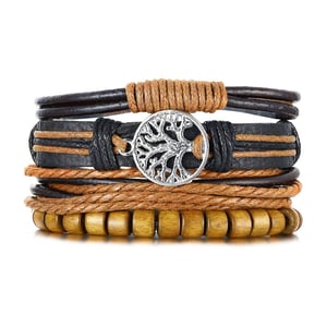 Bracciale in pelle e legno Albero della vita