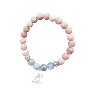 Bracciale in labradorite e pietre rosa opache