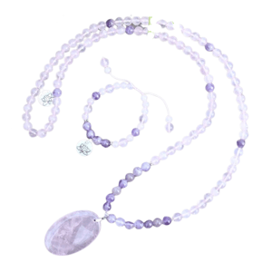 Collana + bracciale a maglie: ametista e quarzo rosa