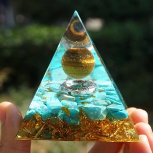 Orgonite di acquamarina e occhio di tigre 5cm