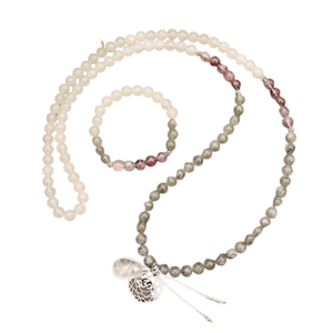 Collana + bracciale Labradorite, ametista, quarzo chiaro