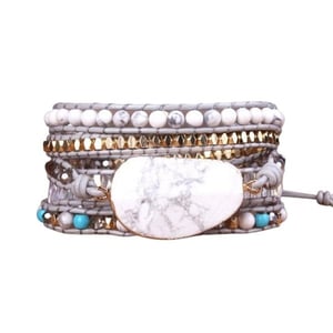 Bracciale boemo in pelle con perline di howlite