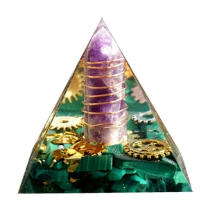 Orgonite piramidale di malachite e ametista 6 cm
