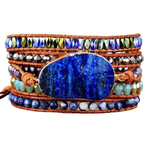 Bracciale boho in lapislazzuli e pelle