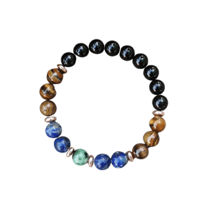 Bracciale in onice nera, lapislazzuli, occhio di tigre e rubino zoisite