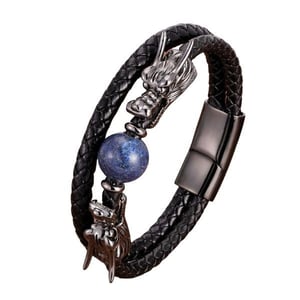 Bracciale Dragon in lapislazzuli e cuoio.