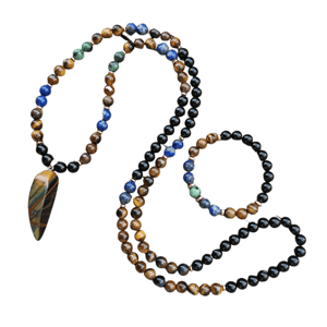 Collana + Bracciale : Onice nera, lapislazzuli, occhio di tigre, rubino zoisite
