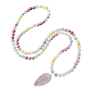 Collana Rodonite, quarzo rosa, amazzonite, onice giallo opaco, giada oliva