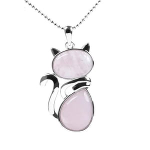 Collana di quarzo rosa con gatto.