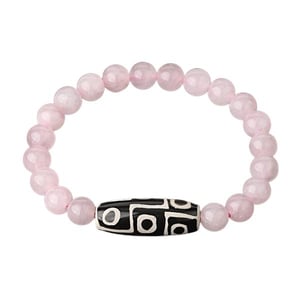 Bracciale in quarzo rosa con Dzi.