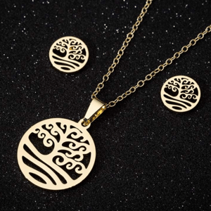 Collana + orecchini ORO con albero della vita in fiore