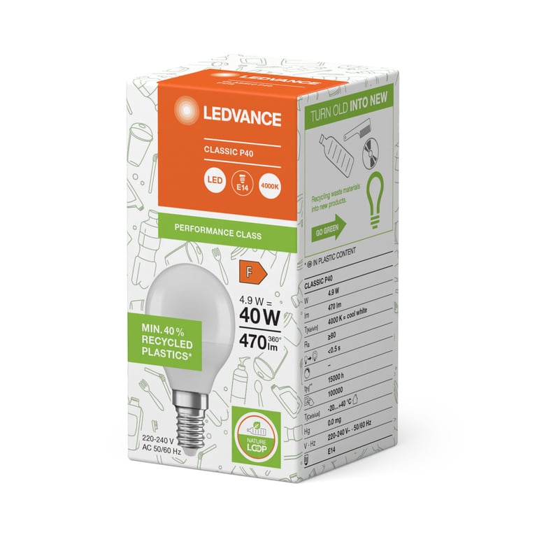 LED PCR LAMPS WITH CLASSIC P 4.9W 840 Frosted E14