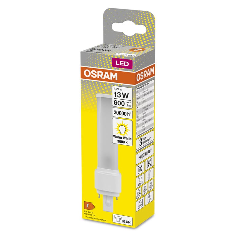 OSRAM DULUX® D LED EM & AC MAINS 6 W/3000K 100 mm (CS à 1 PCE)