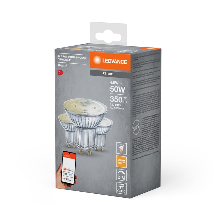 SMART+ WiFi SPOT GU10 Dimmable 40 45° 5 W/2700K GU10 (CS à 3 PCE)