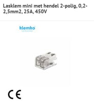 101702 Lasklem mini met hendel 2-polig, 0,2-2,5mm2, 25A, 450V