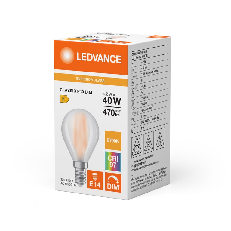 LED CLASSIC P DIM CRI97 S 4.2W 927 FIL FR E14
