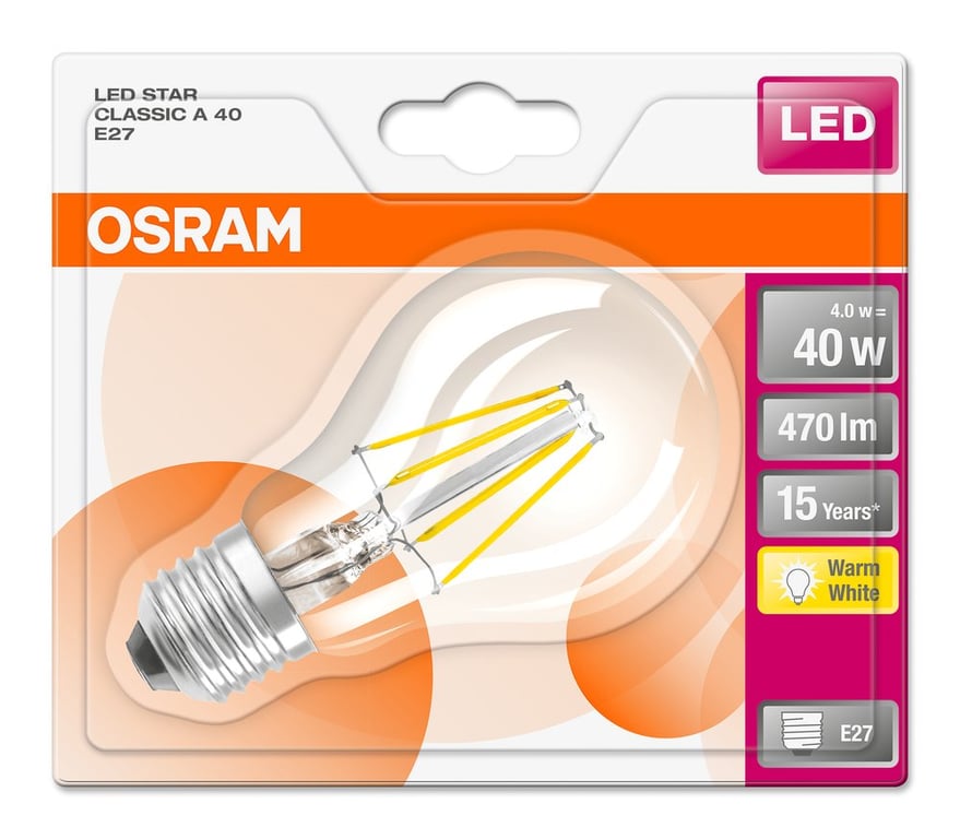 LED Retrofit CLASSIC A 40 CL 4 W/2700K E27 FIL (CS à 1 PCE)