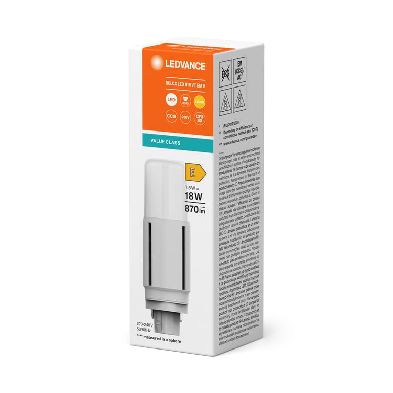 DULUX LED D VT EM &amp; AC MAINS V 7.5W 830 G24D
