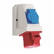 CEE combi-wandcontactdoos, IP44, 32A, 5-polig, 400V, 6h, rood, bedraad