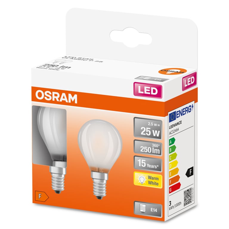 LED Retrofit CLASSIC P 25 FR 2.5 W/2700 K E14 (CS à 2 PCE)