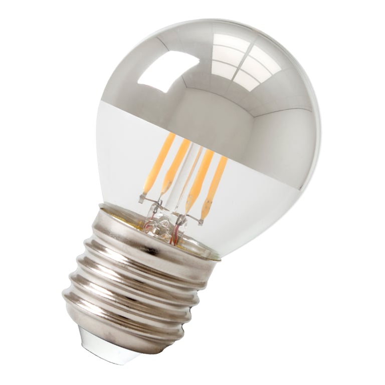 Calex LED Full Glass Top-mirror Filament Ball-lamp 220-240V 4W 310lm E27 P45, Chrome 2700K CRI80 Dimmable, energy label A+