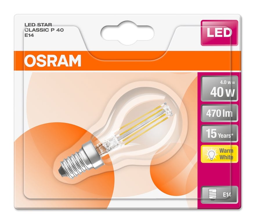 LED Retrofit CLASSIC P 40 CL 4 W/2700K E14 (CS à 1 PCE)