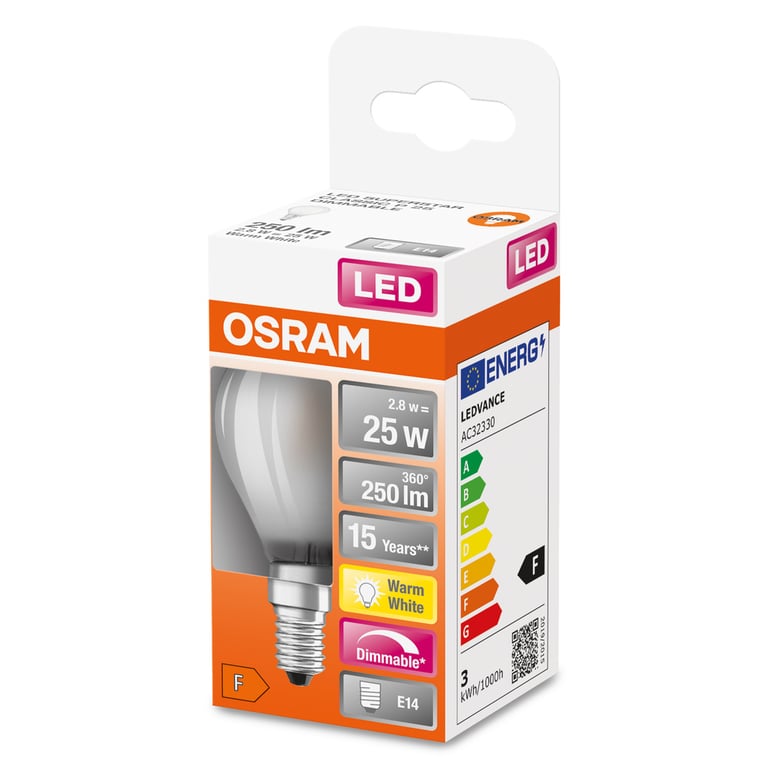 Osram  Led Kogel Filament E14 2.8W/25W Mat 2700K Dimbaar
