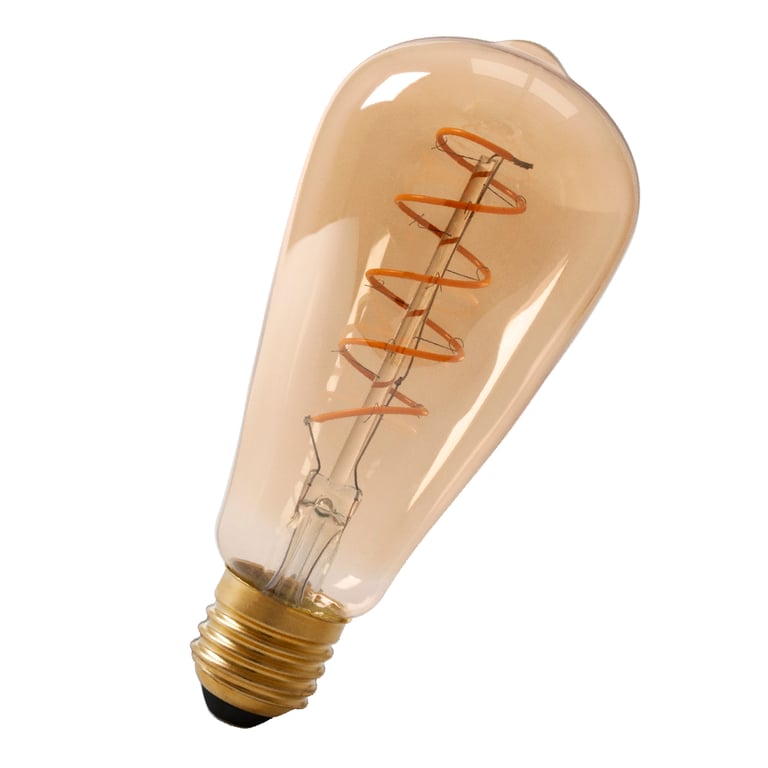 Calex LED Full Glass Flex Filament Rustik Lamp 220-240V 4W 200lm E27 ST64, Gold 2100K Dimmable, energy label A