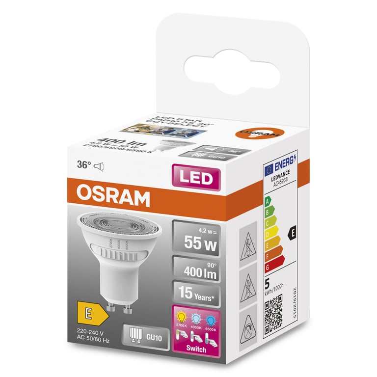 LED SUPERSTAR CCT SELECT 55 36 ° 4.2 W/2700 K/4000 K/6500 K GU10