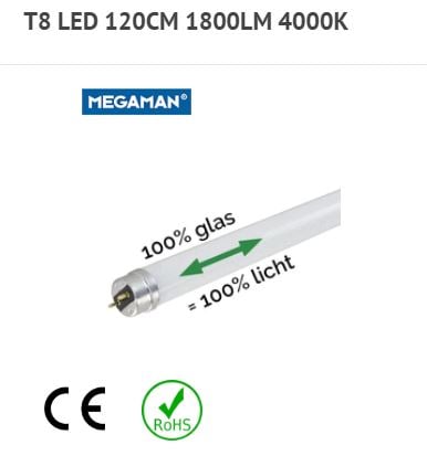 T8 LED 16/36W 1800LM 4000K 1.20M LEDBUIS