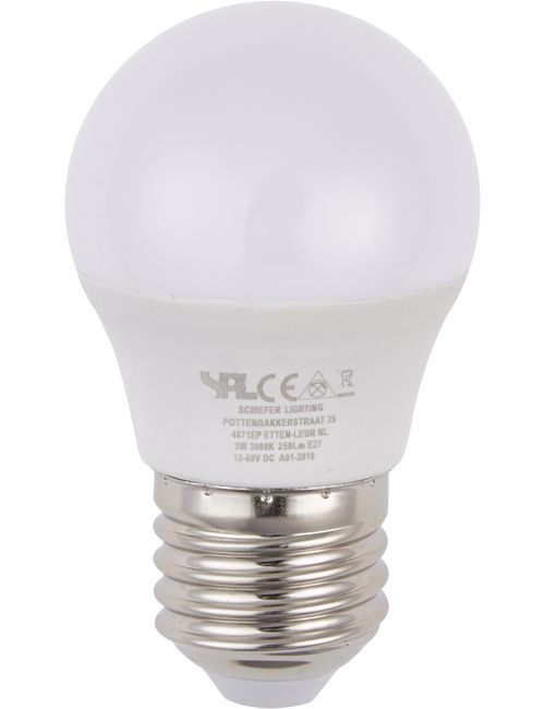 LED E27 Ball G45x80 12-60V 250Lm 3W 830 160° DC Opal Non-Dim
