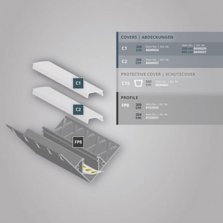 FP8 || LED tegel profiel binnenste hoek 300 cm