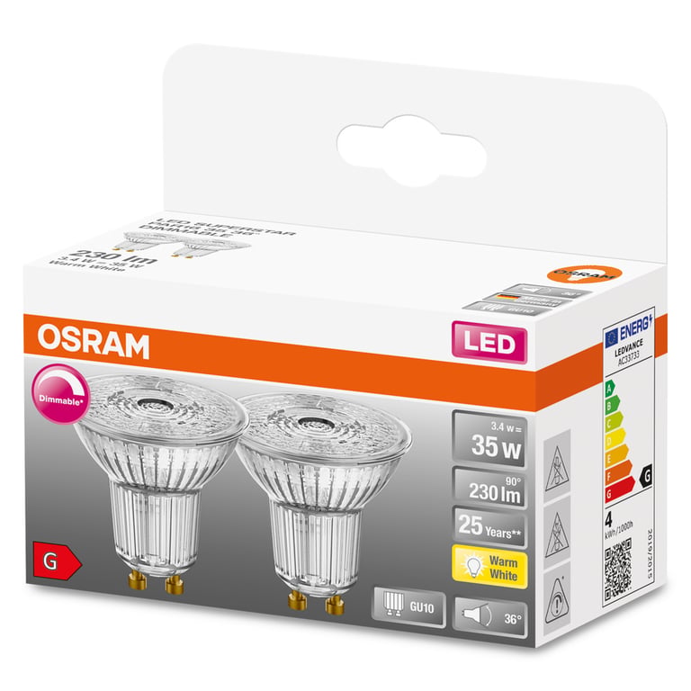 LED SUPERSTAR PAR16 35 36° 3.7 W/2700K GU10 (CS à 2 PCE)