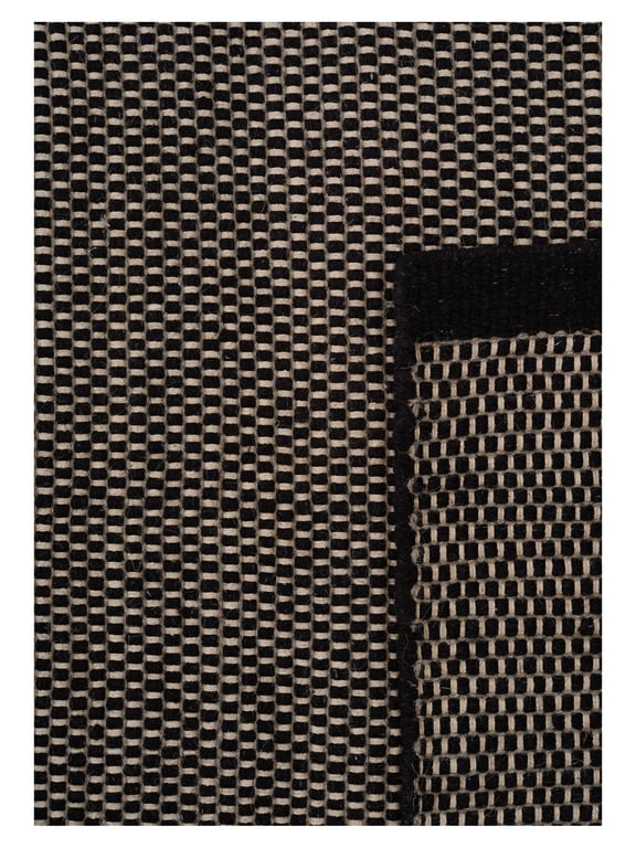 Wollen vloerkleed gevlochten Anna Natural Black