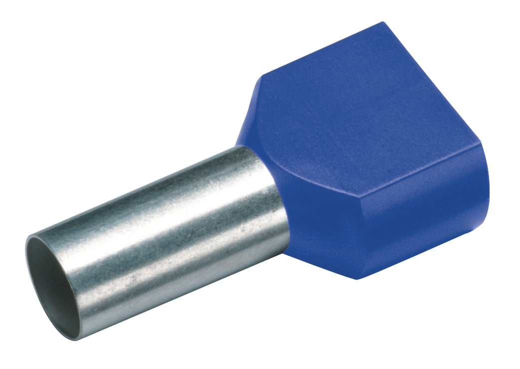Geïsoleerde TWIN Adereindhuls, 2x 0,75mm², lengte 8mm, blauw