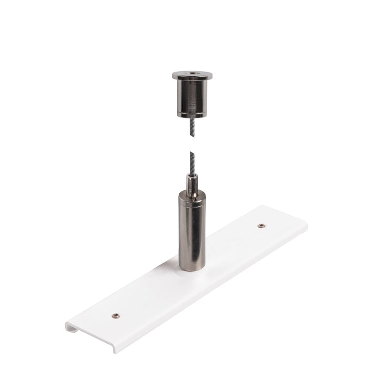 Railverstevigingsplaat met ophangset, 48V TRACK, 3 m staalkabel, wit