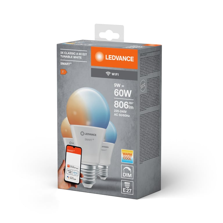 SMART+ WiFi Classic Tunable White 230V TW FR E27 TRIPLE PACK