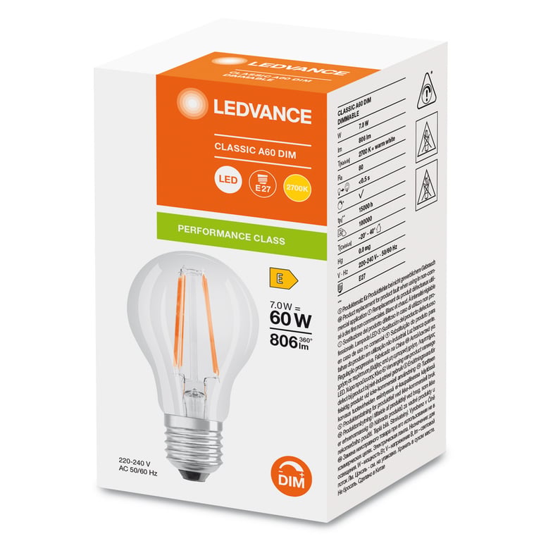 LED CLASSIC A DIM P 7W 827 FIL CL E27