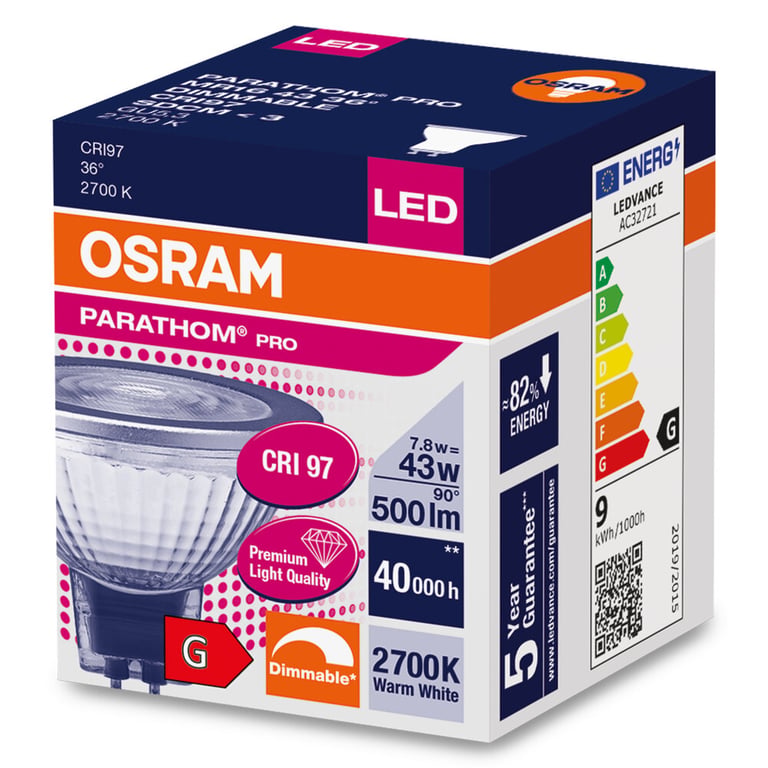 PARATHOM® PRO MR16 43 36 ° 7.8 W/2700 K GU5.3 (CS à 1 PCE)