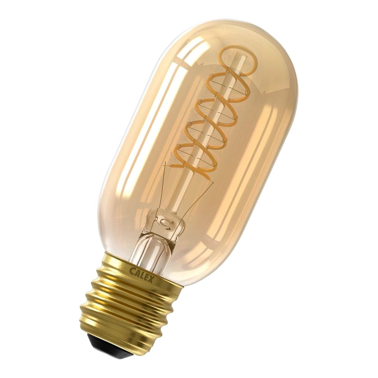 Calex LED Full Glass Flex Filament Tubular-Type lamp 220-240V 4W 200lm E27 T45x110, Gold 2100K Dimmable, energy label A